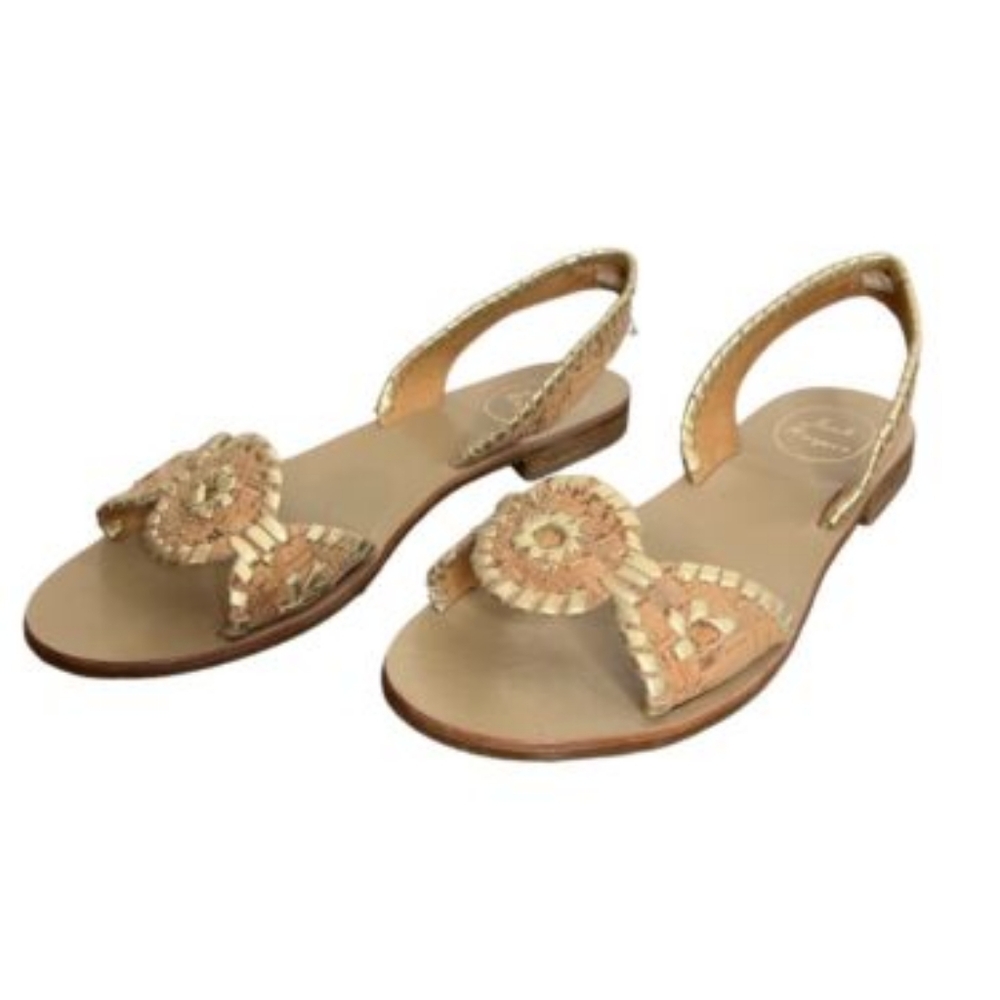 Jack Rogers Shoes Lilliana Slingback Tan & Gold Cork Leather Flat Sandal…